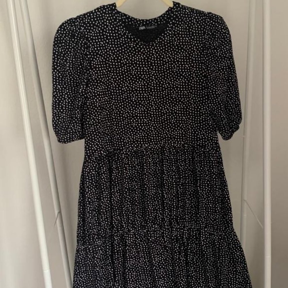 Zara long dress black with white specks